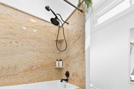 Deep soaking tub & shower combo — the perfect way to melt away after a long day out.