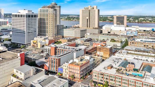 Stunning aerial view of Downtown New Orleans just steps from the French Quarter and riverfront.