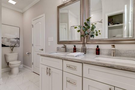 Master bathroom w/ double sinks vanity & plenty of counter space for two.