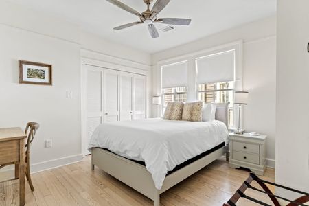 Light-filled second bedroom w/ a desk & closet space.