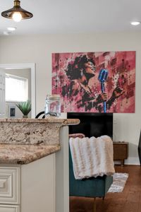 Bold art views from the kitchen counter