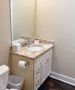 Bright vanity with modern fixtures