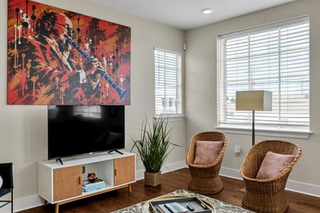 Vivid wall art above the entertainment corner