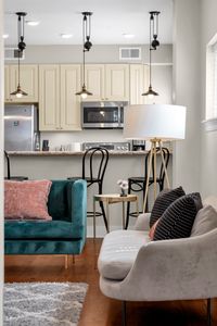 Velvet sofa and armchair for gathering