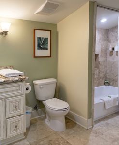 Bright bathroom with walk-in shower