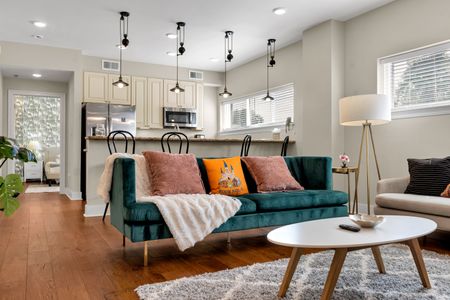 Lounge on velvet with the kitchen steps away