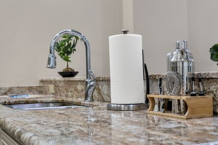 Polished chrome faucet and a touch of green