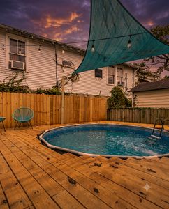 Cool off in the sparkling above-ground pool — your own backyard oasis.