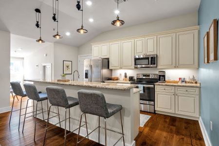 Breakfast bar seating for coffee and beignets