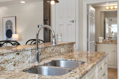 Polished faucet over rich granite