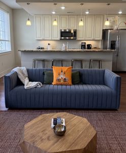 Plush blue sofa for relaxed lounging