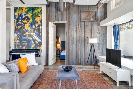 Jazz art on reclaimed wood  sets the tone