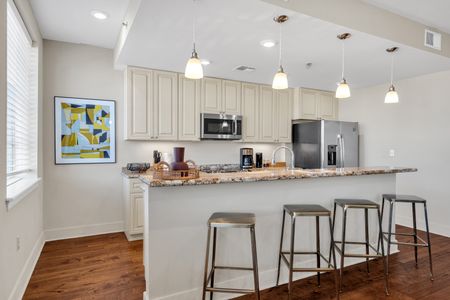 Kitchen island ready for coffee and beignets