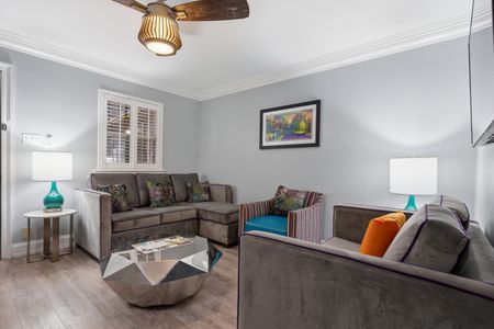 Kick back in a laid-back living room made for quiet evenings in.