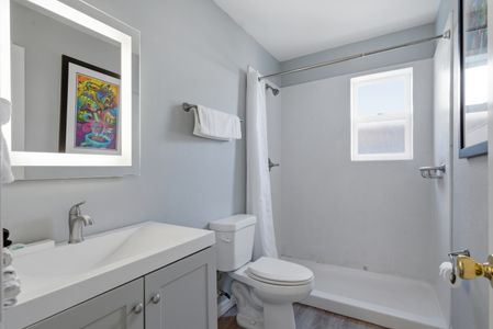 Unit 205 bathroom stocked w/ essentials & ready to refresh.