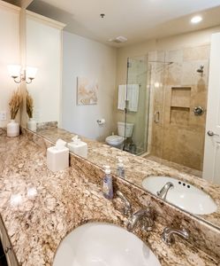 Refined bathroom with double vanity