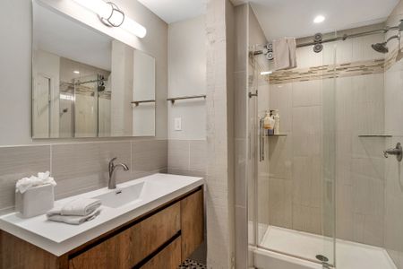 Spa-style shower just steps from the sink