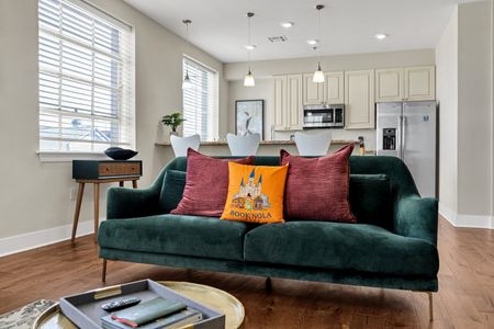 Emerald velvet sofa with bold pops of color