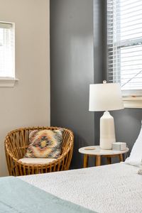 Woven chair and lamp for a quiet reading spot