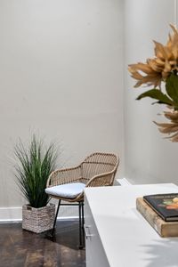 Wicker chair corner for a quiet pause