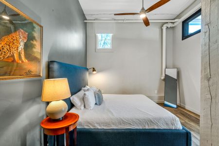 Ceiling fan and soft lighting for restful nights