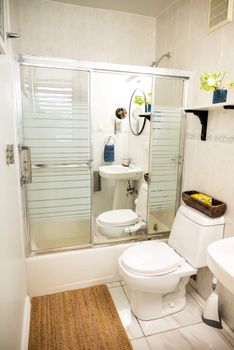 Our bright and practical bathroom offers everything you need, including a convenient shower, a clean vanity, and a welcoming atmosphere to refresh after your adventures.
