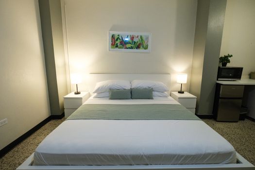 Experience peaceful sleep in our meticulously prepared bedroom, featuring a comfortable bed with fresh linens and soft lighting for a truly restful stay.