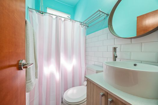 Step into a soothing shower experience with ample space and modern fixtures.