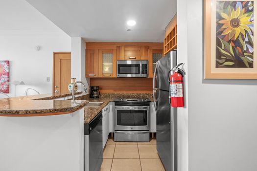 Sleek, fully-equipped kitchen with granite countertops and stainless steel appliances, ready for your culinary adventures