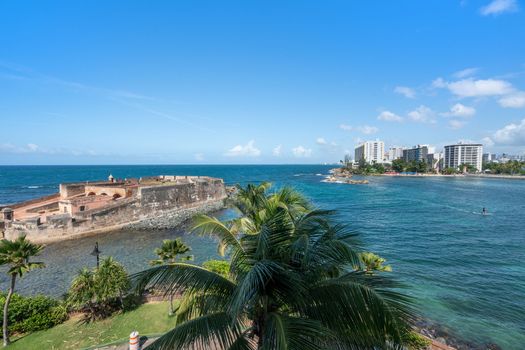 A picturesque scene unfolds before you – the historic fort, lush palms, and the vast, inviting ocean.