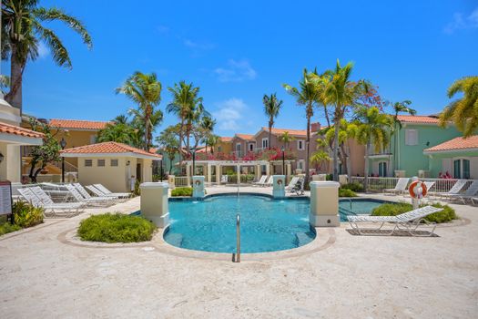 Relax under the shade of our palm tree while enjoying a refreshing dip in the pool.