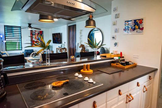Whip up delicious meals in your fully equipped kitchen, featuring a cooktop, ample counter space, and an open design that connects to the vibrant living area.