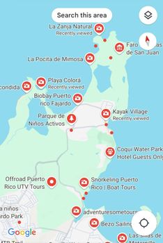 Plan your next Caribbean escape! This map highlights the vibrant coastal town of Fajardo and its close proximity to the paradise islands of Culebra and Vieques.