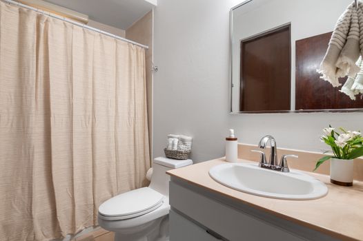 Enjoy a well-maintained bathroom featuring a spacious sink and all the essentials for your comfort.