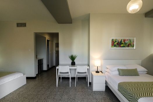 Perfect for small groups or families, this room offers flexible sleeping arrangements with comfortable beds and a cozy seating area, ensuring a harmonious stay for everyone.