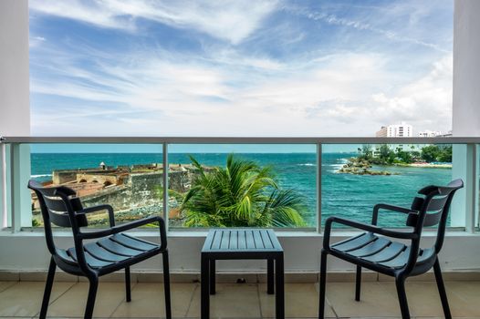Your private balcony with stunning views of the historic fort and sparkling ocean. Perfect for morning coffee!