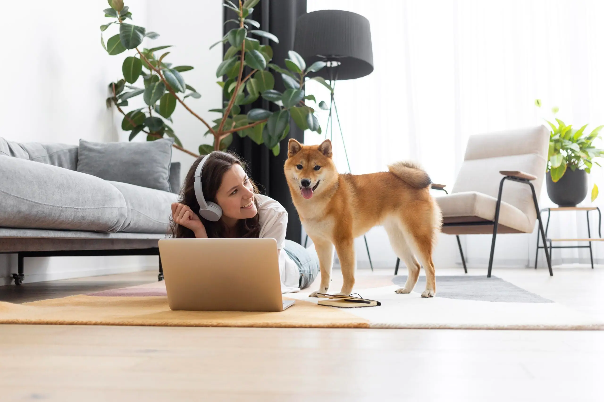 Woman trying work her dog scaled