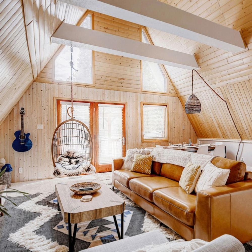 Main living area with bright light and mountain views