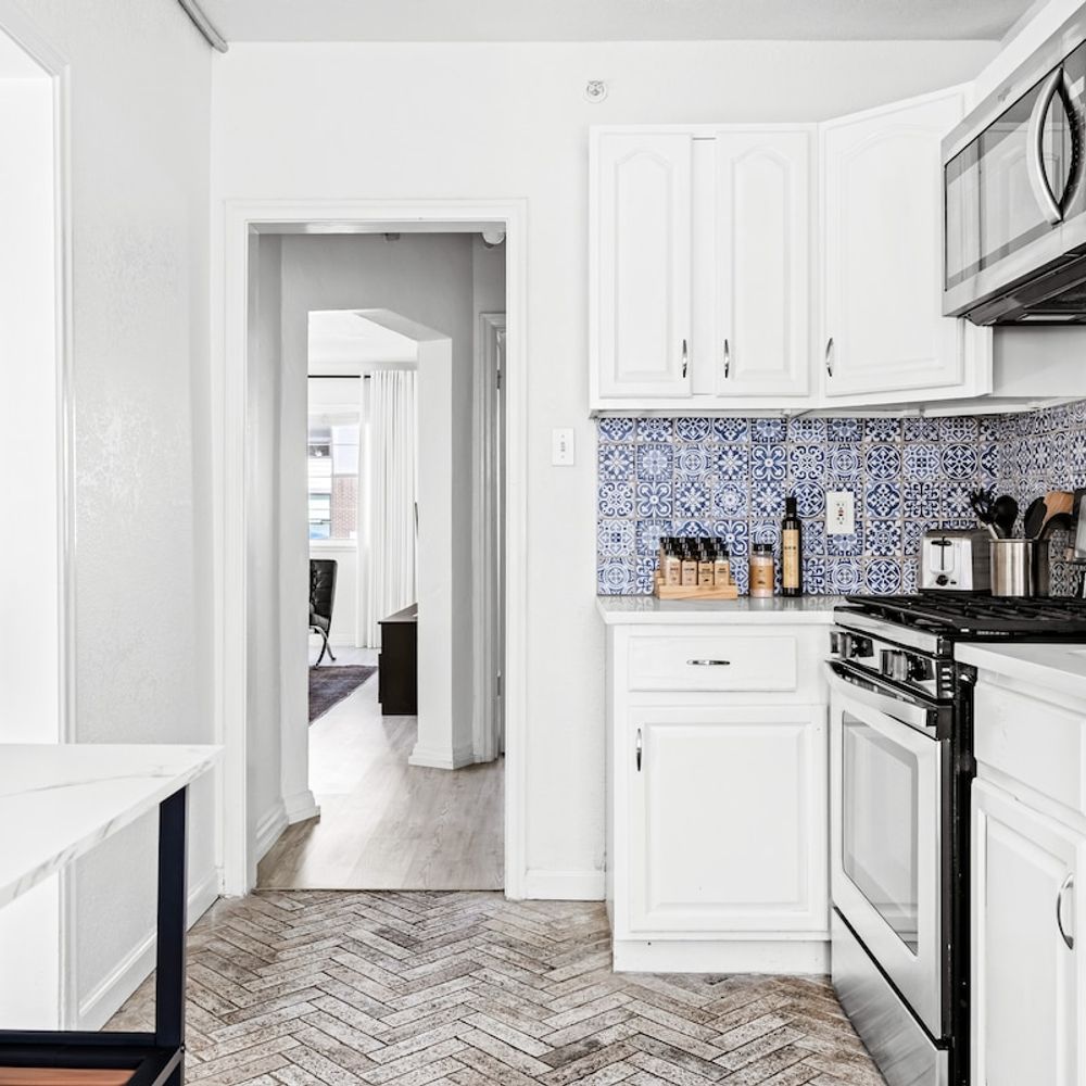 Kitchen looking into living area