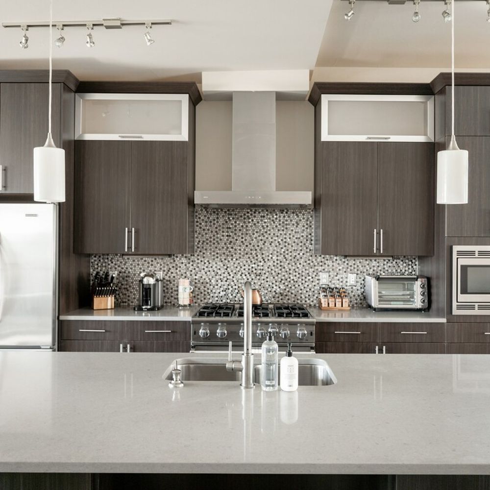 Kitchen with all stainless steel appliances (The coffee maker is drip only - no Nespresso or Keurig available for use)