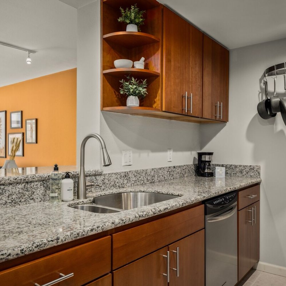 Kitchen looking into living area