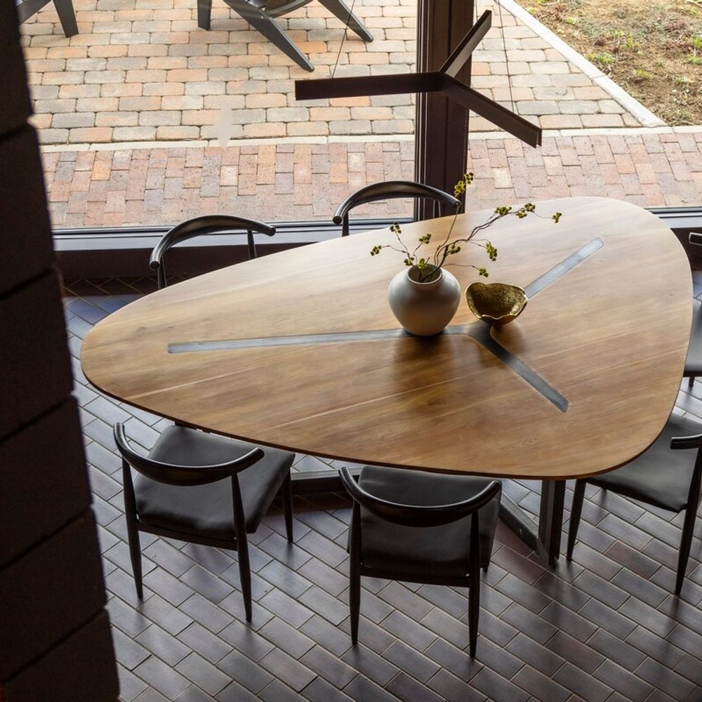 The dining area looks out on the back patio