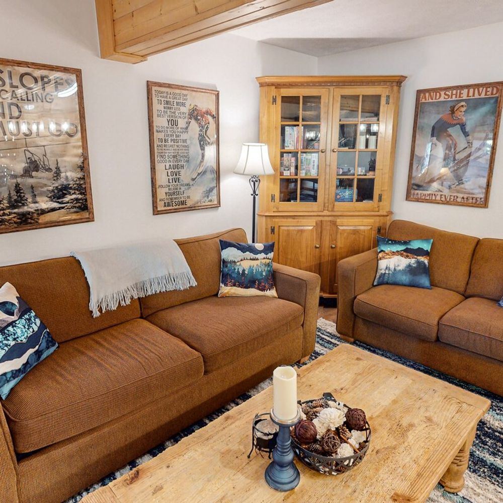 Living room with cabinet full of board games