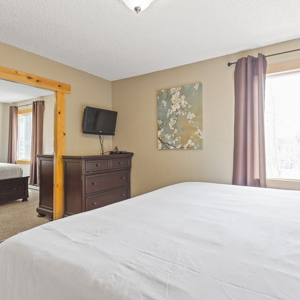 Primary bedroom with king bed and TV