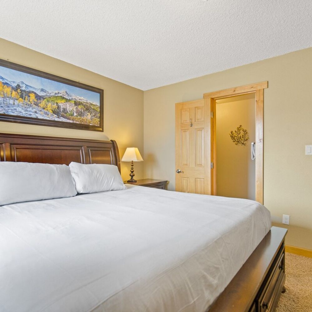 Primary bedroom with king bed and a private full ensuite primary bathroom