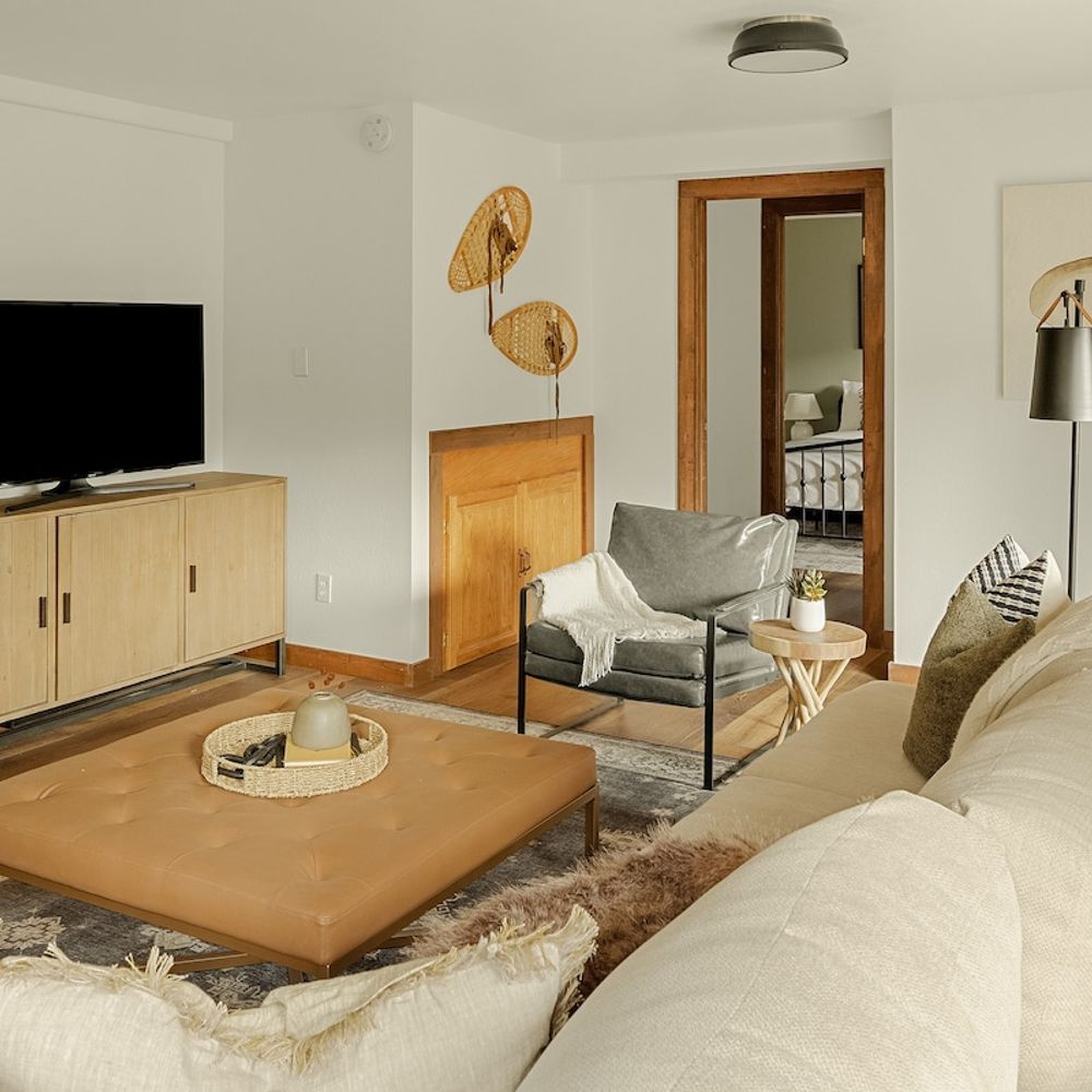 Lower level living room with flatscreen TV