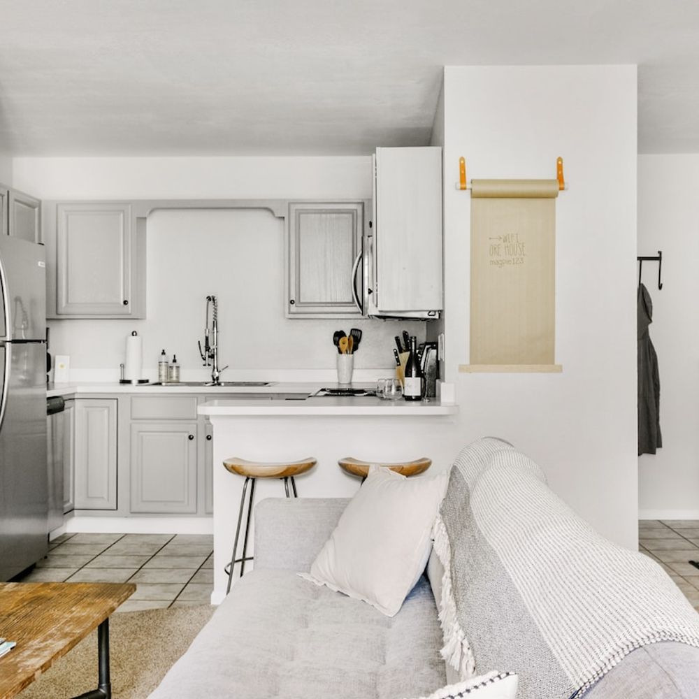 Living area and kitchen