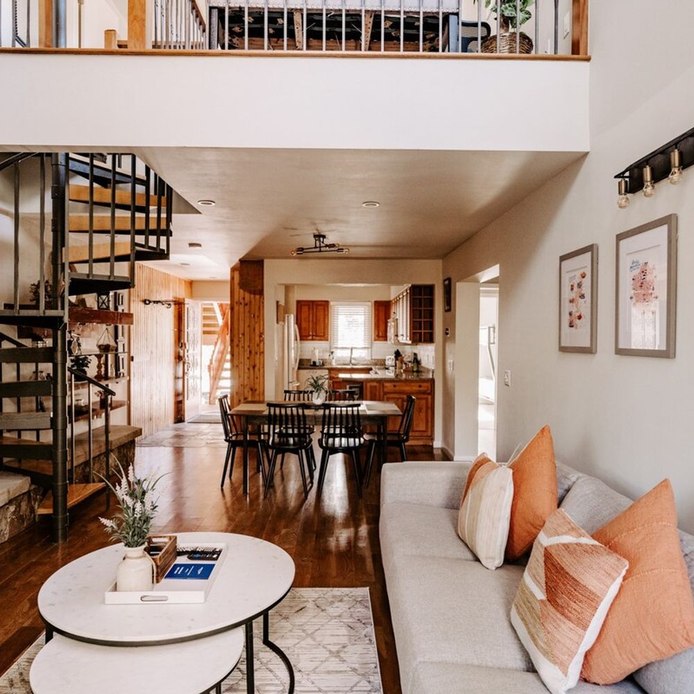 Looking from the balcony through the main living level