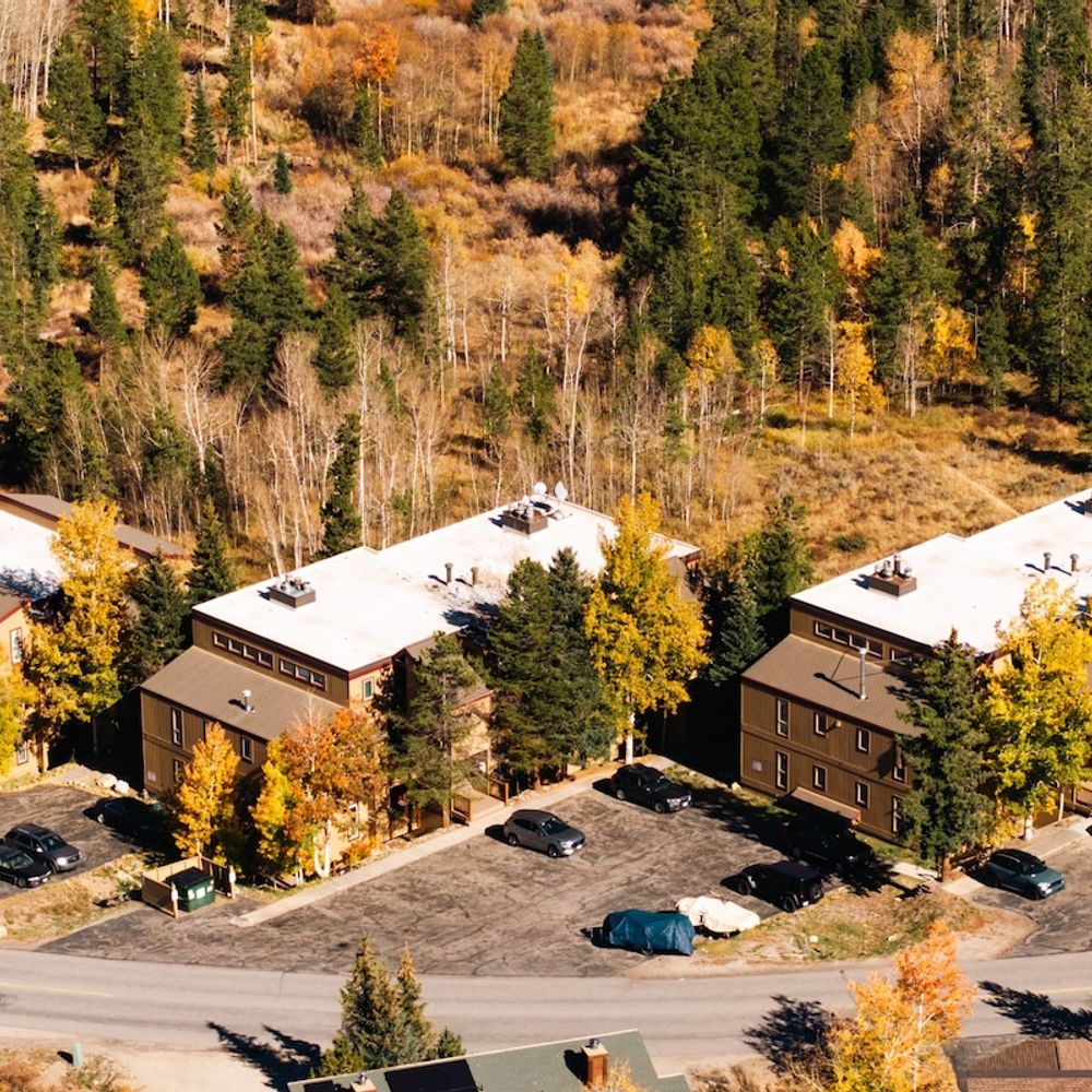 Aerial view of condo building