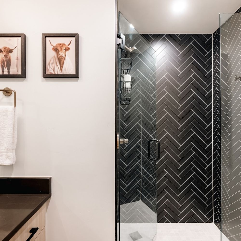 Primary bathroom with walk-in glass shower